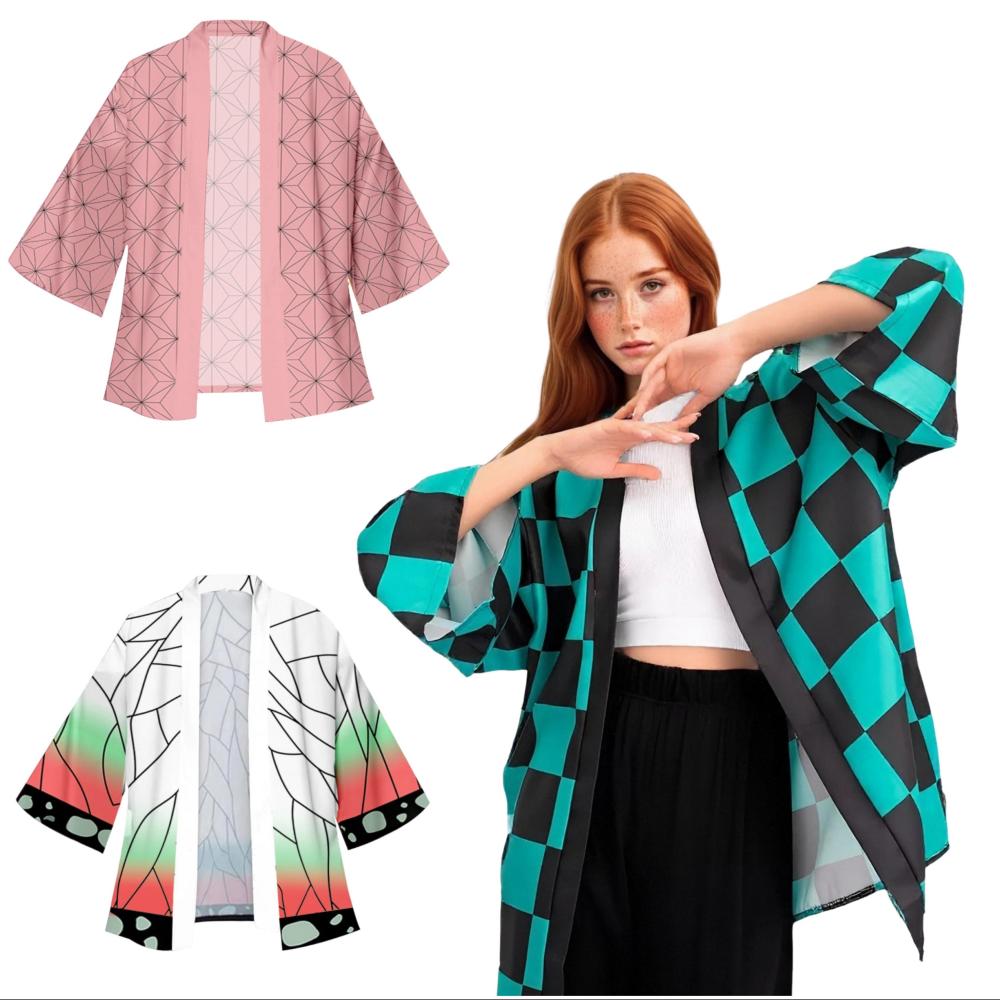Haori Japanese Jacket - Kimono à carreaux vert et noir