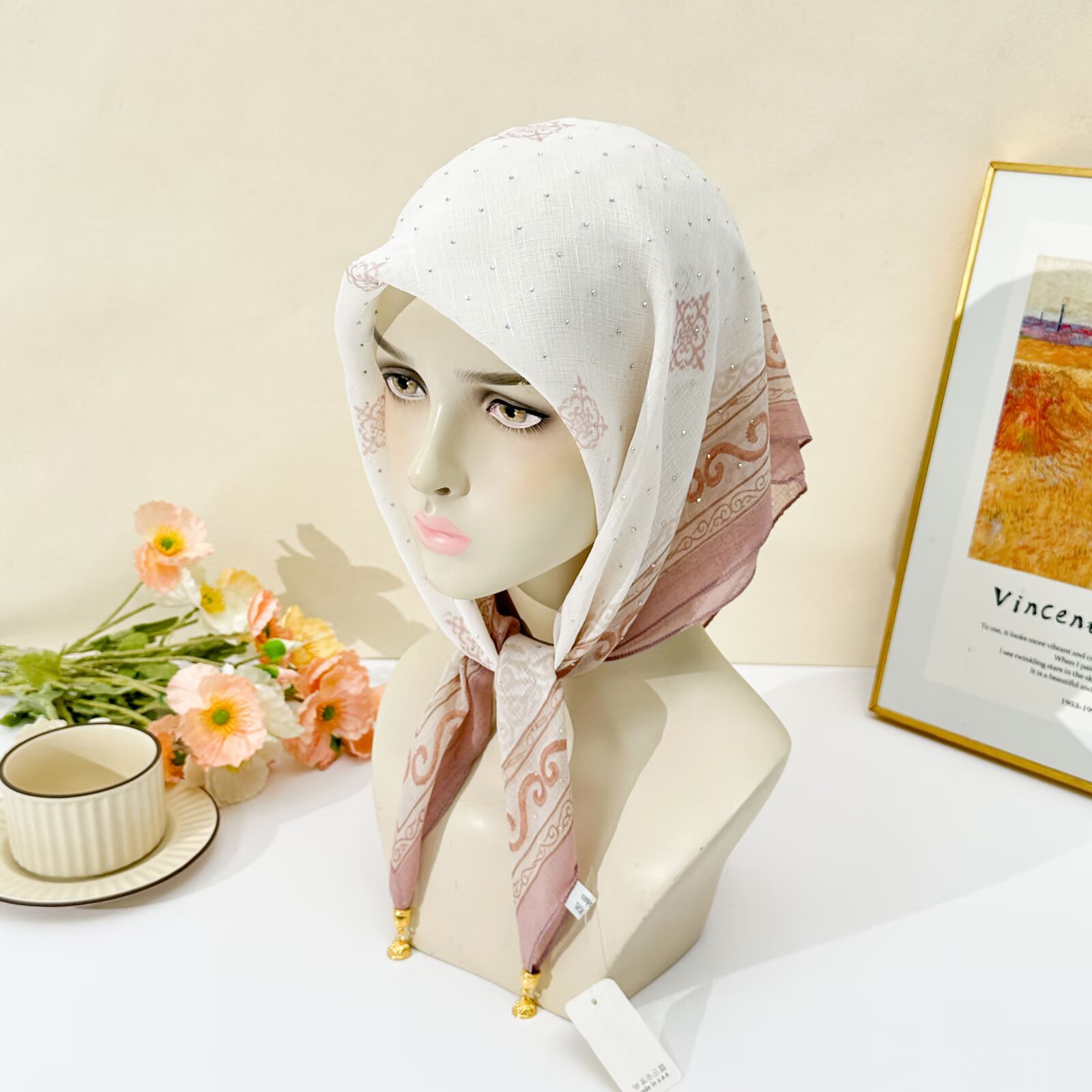 Hijab blanc à imprimé ethnique - Go Ethnic Fashion avis et prix